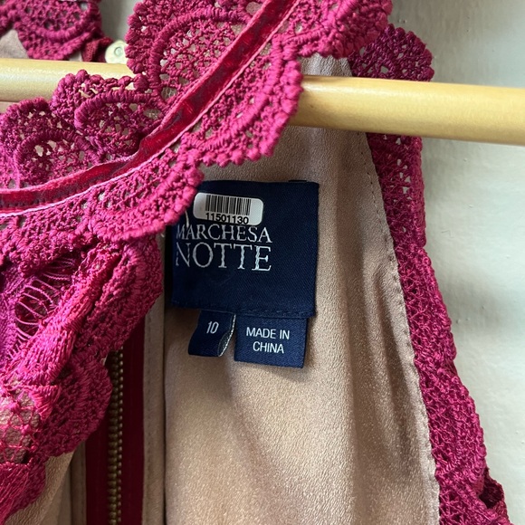 Marchesa Notte Red Lace Flounce Sheath Halter dress - Picture 5 of 7